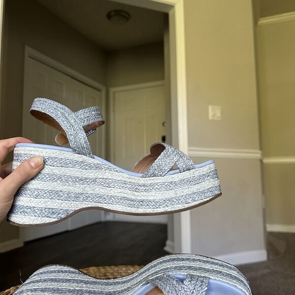 Anthropologie Vicenza Crochet Platform Heels Blue Chunky Platform US 10 EU 41 - Picture 12 of 12